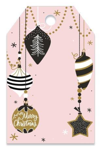 Gift Tag - Pink with Merry Ornaments